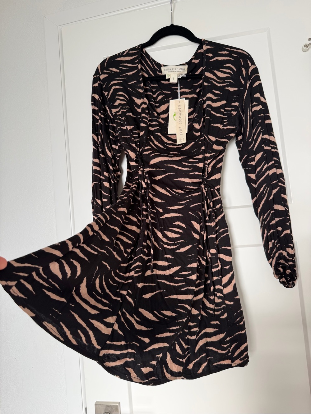 Saltwater Luxe Black & Blush Zebra Print Wrap Dress